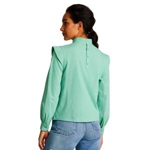 New Everlane Green Wing Shoulder Cotton Blouse Scandi Quiet Luxury Sz 10‎